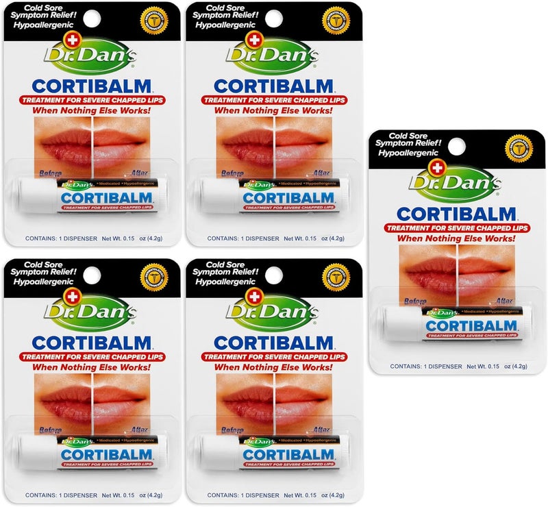 Dr. Dans Dr. Dan's Pack of 5 CORTI BALM Lip Treatment for Severe Chapped Lips - 0.15oz Each - Image 1